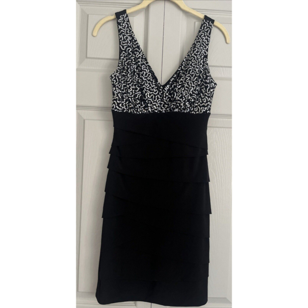 B. Smart‎ Juniors Sleeveless Black Plunge Bodycon Sequin Cocktail Dress Sz Small